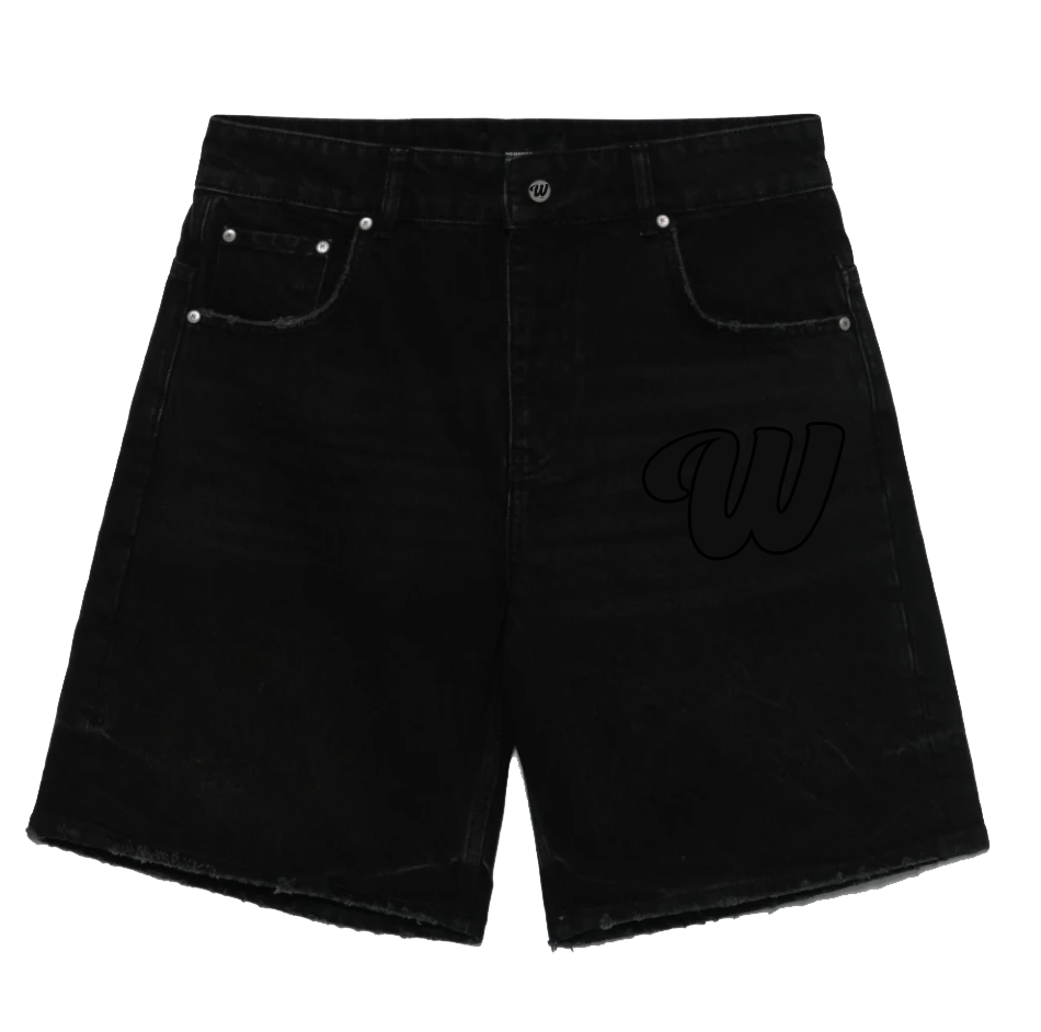 We Hate Haters Club Embossed Denim Shorts (Black)