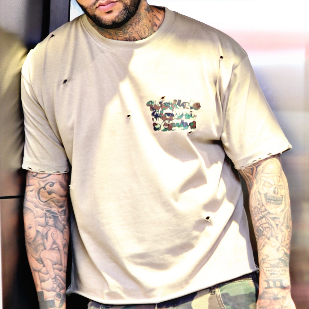 We Hate Haters Club Tee (Camo) Distressed Box Cut