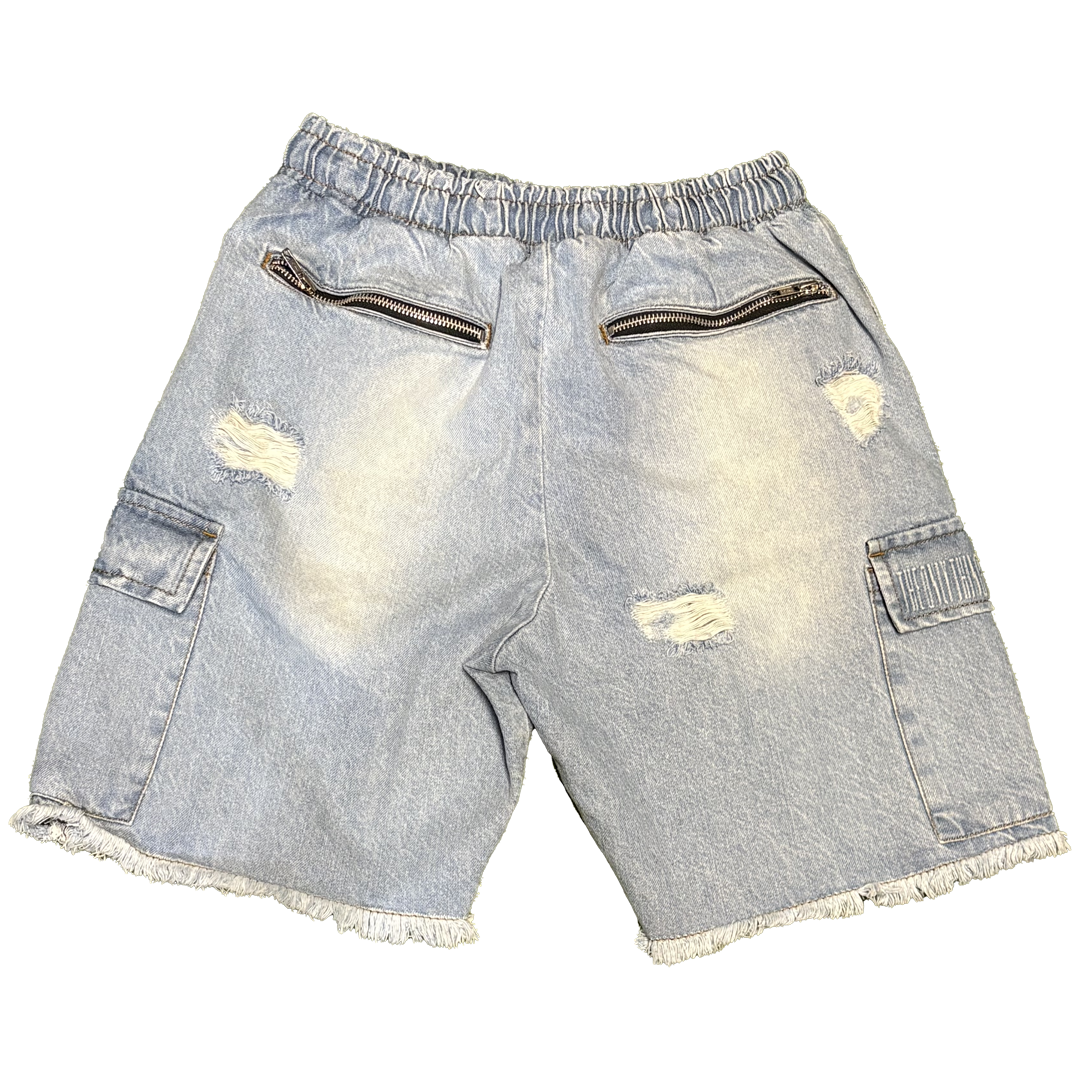 We Hate Haters Club (Light Blue Washed Denim) EmBOSSed Shorts