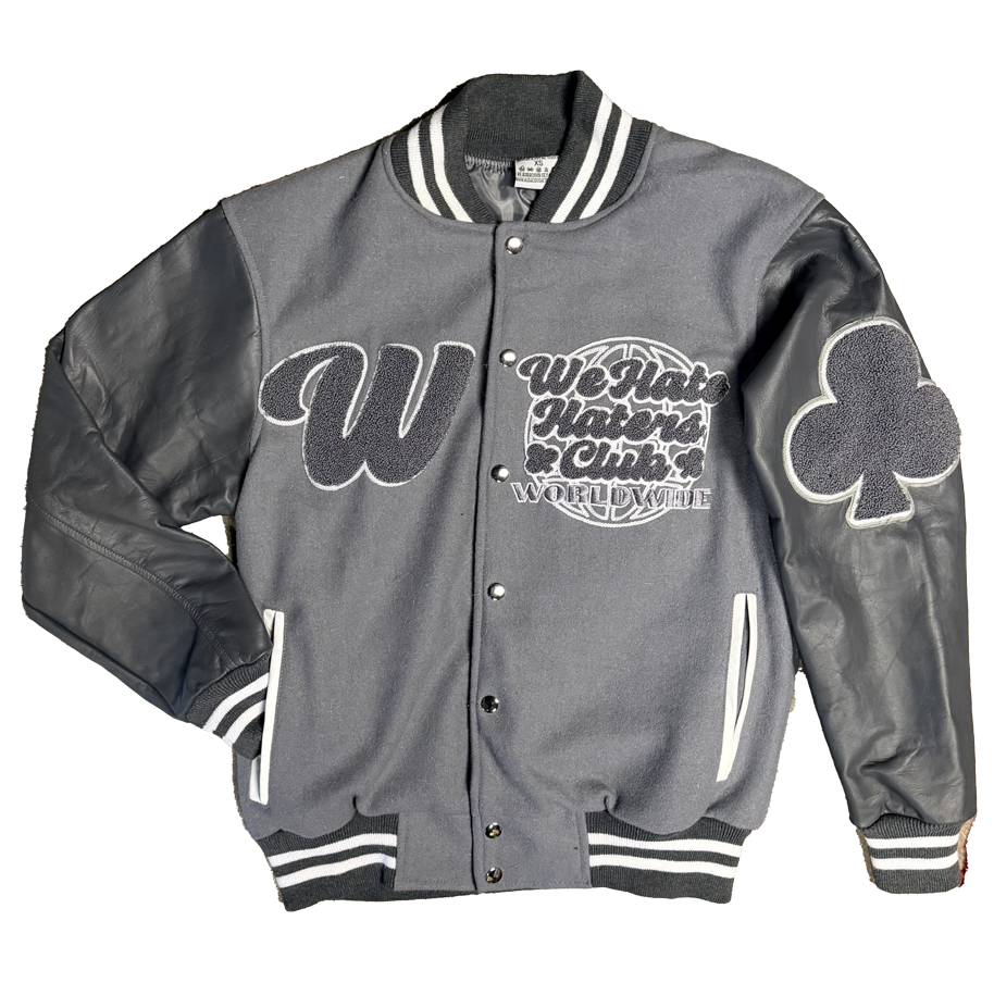 ##We Hate Hate Haters Club Wolf Grey Letterman Real Leather Jacket