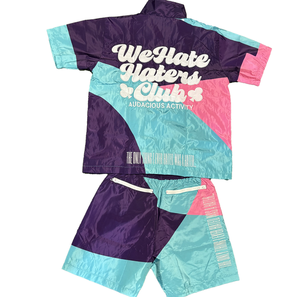 ##We Hate Haters Club Color block Windbreaker Shortset (Purple/Teal/Hot Pink)