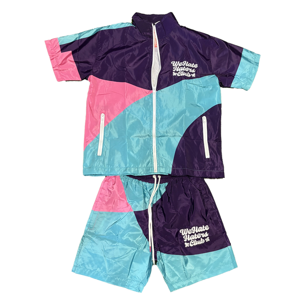 ##We Hate Haters Club Color block Windbreaker Shortset (Purple/Teal/Hot Pink)