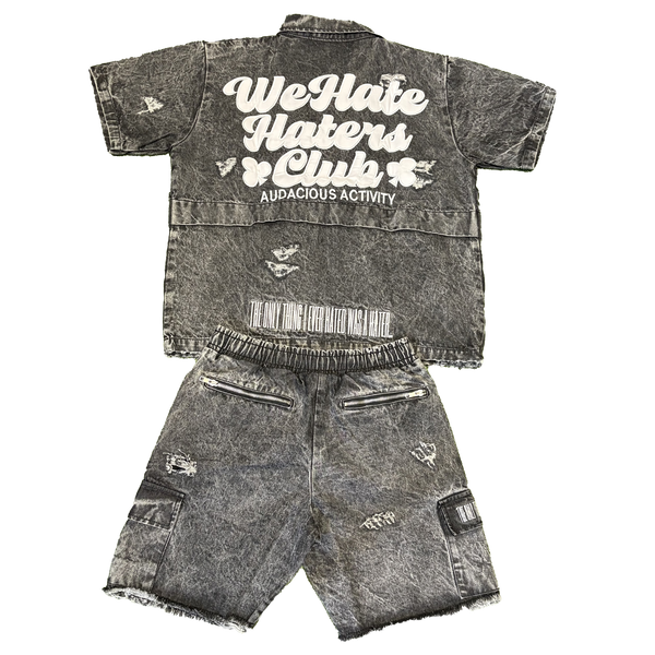 ##We Hate Haters Club (Washed Black Denim) Utility Shortset