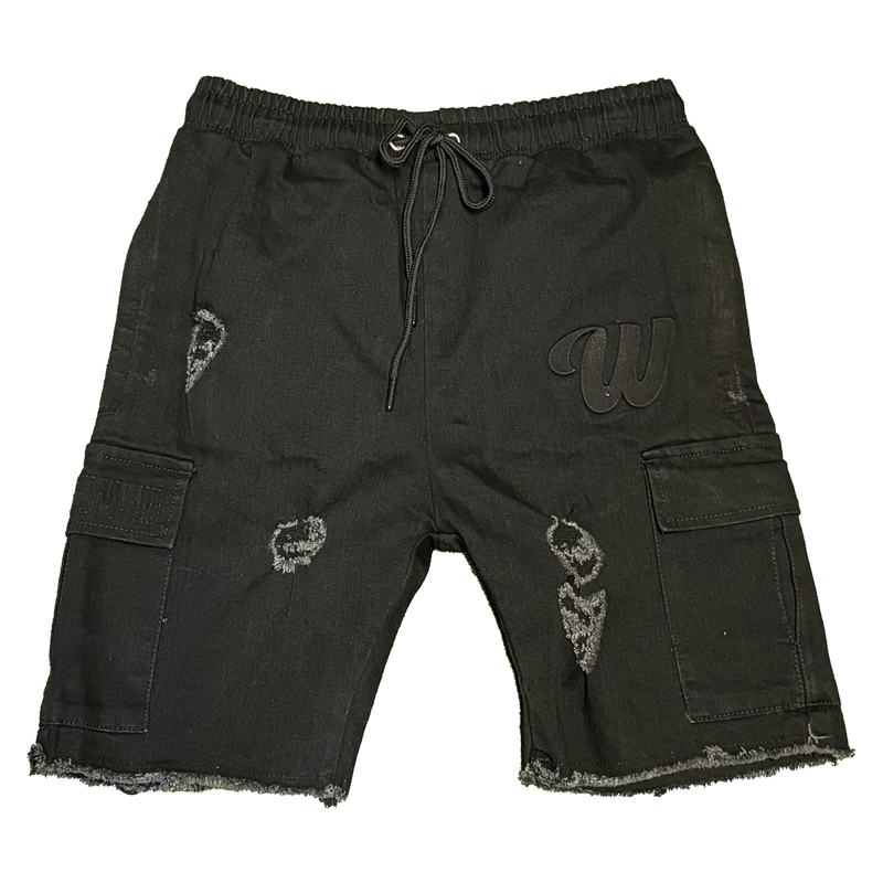 ##We Hate Haters Club (Jet Black Denim) Utility Shorts