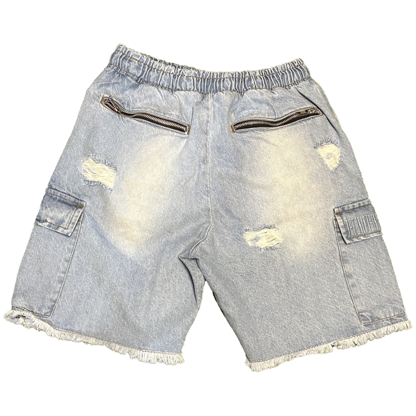 ##We Hate Haters Club (Light Blue Washed Denim) EmBOSSed Shorts