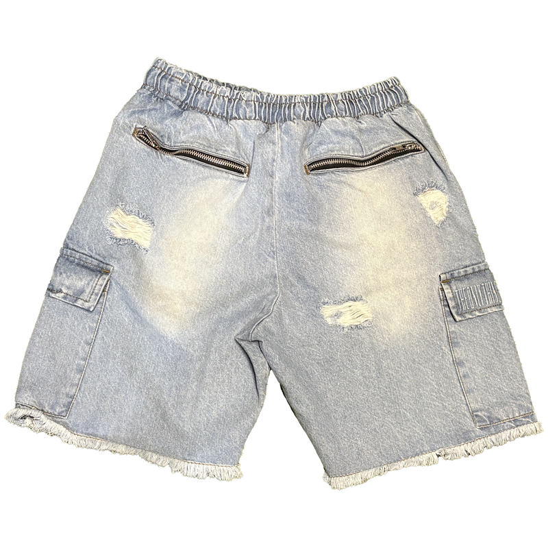##We Hate Haters Club (Light Blue Washed Denim) EmBOSSed Shorts