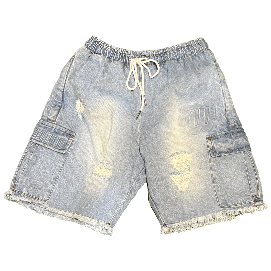 We Hate Haters Club (Light Blue Washed Denim) EmBOSSed Shorts