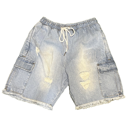 We Hate Haters Club (Light Blue Washed Denim) EmBOSSed Shorts