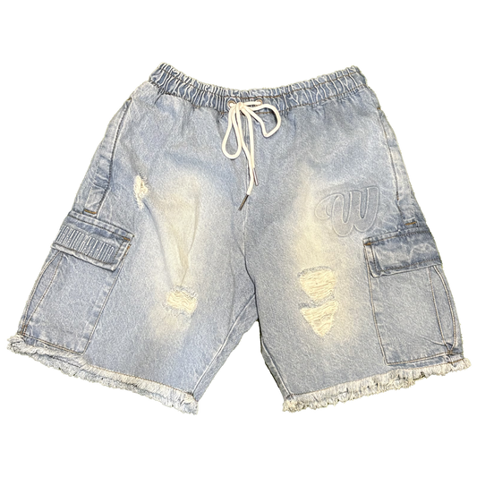 We Hate Haters Club (Light Blue Washed Denim) EmBOSSed Shorts