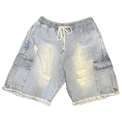 ##We Hate Haters Club (Light Blue Washed Denim) EmBOSSed Shorts