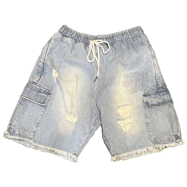 ##We Hate Haters Club (Light Blue Washed Denim) EmBOSSed Shorts