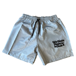 We Hate Haters Club (Black and Platinum Grey) Standard Length Windbreaker Shorts
