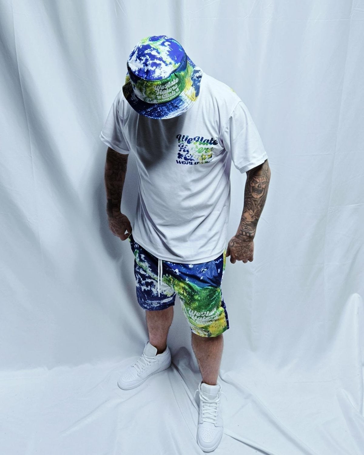 #We Hate Haters Club Shortset (Earth Pattern/White)