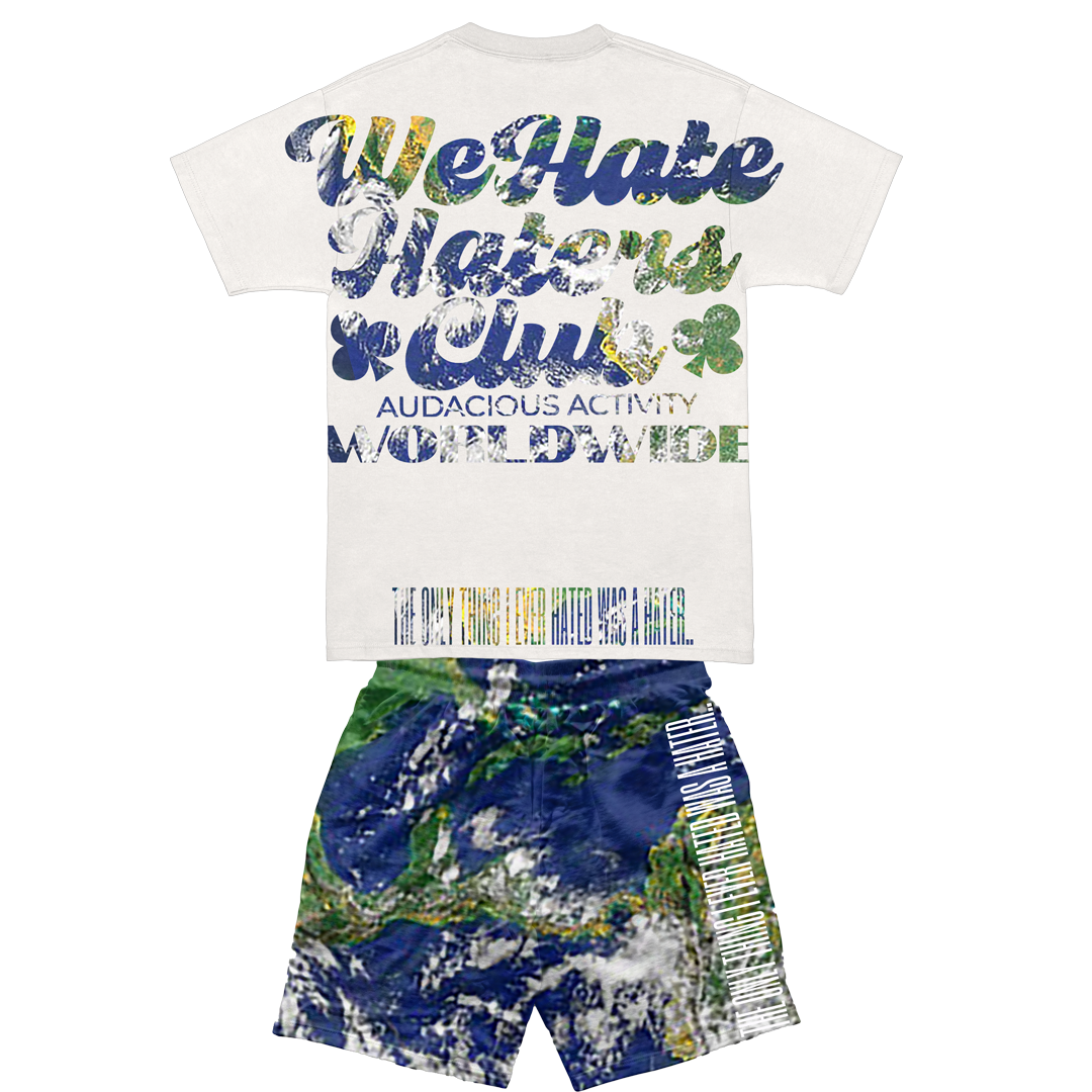 #We Hate Haters Club Shortset (Earth Pattern/White)