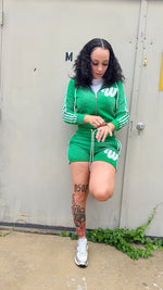 ##We Hate Haters Club Winner Shortset (Acid Wash Lucky Green/White) WOMEN'S
