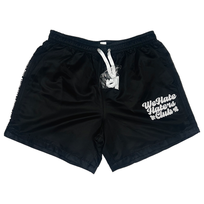 We Hate Haters Club Above the Knee Windbreaker Shorts (Black/White)