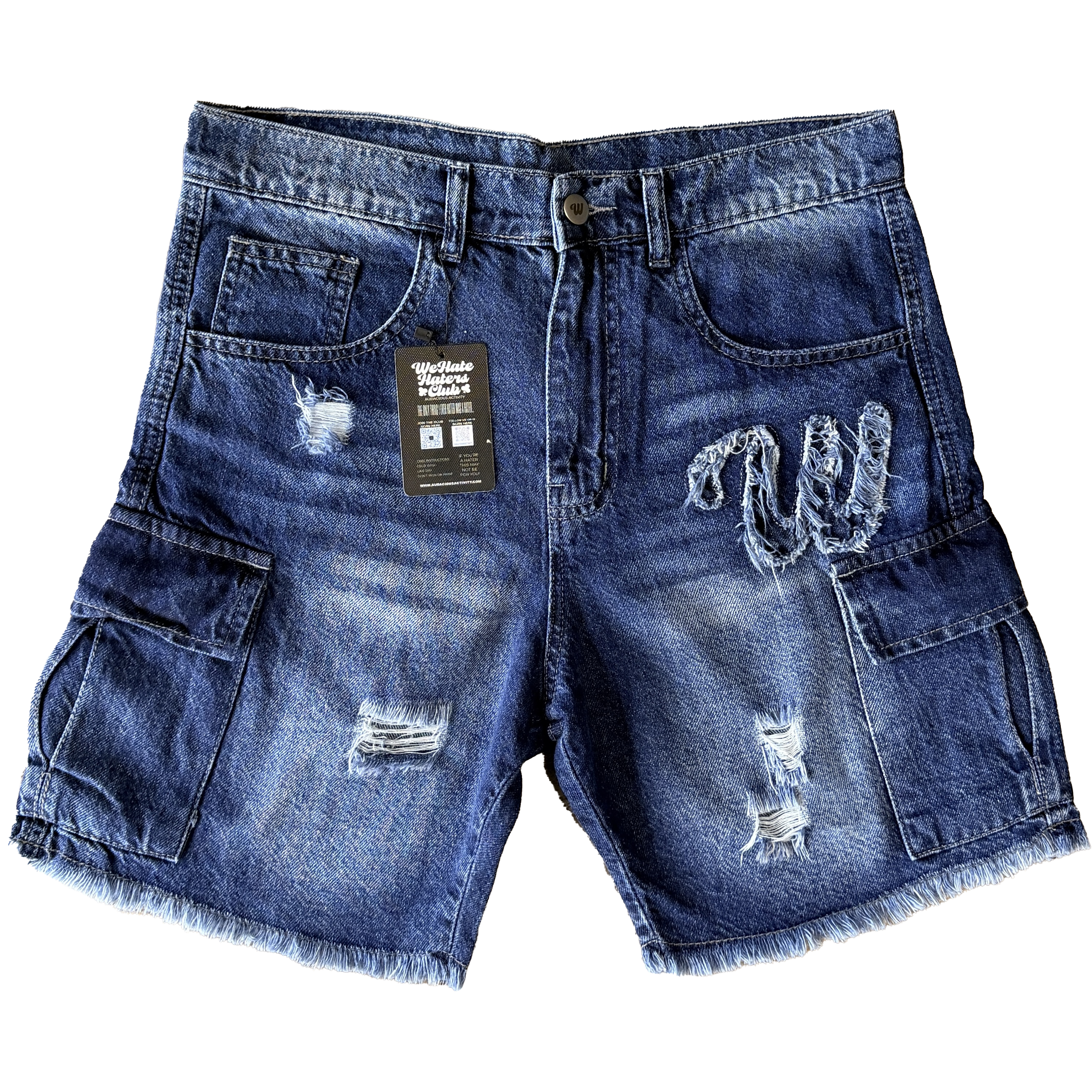 We Hate Haters Club Distressed (Washed Dark Blue) Shorts