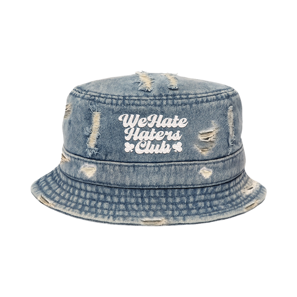 ##We Hate Haters Club (Washed Blue Denim) Bucket Hat