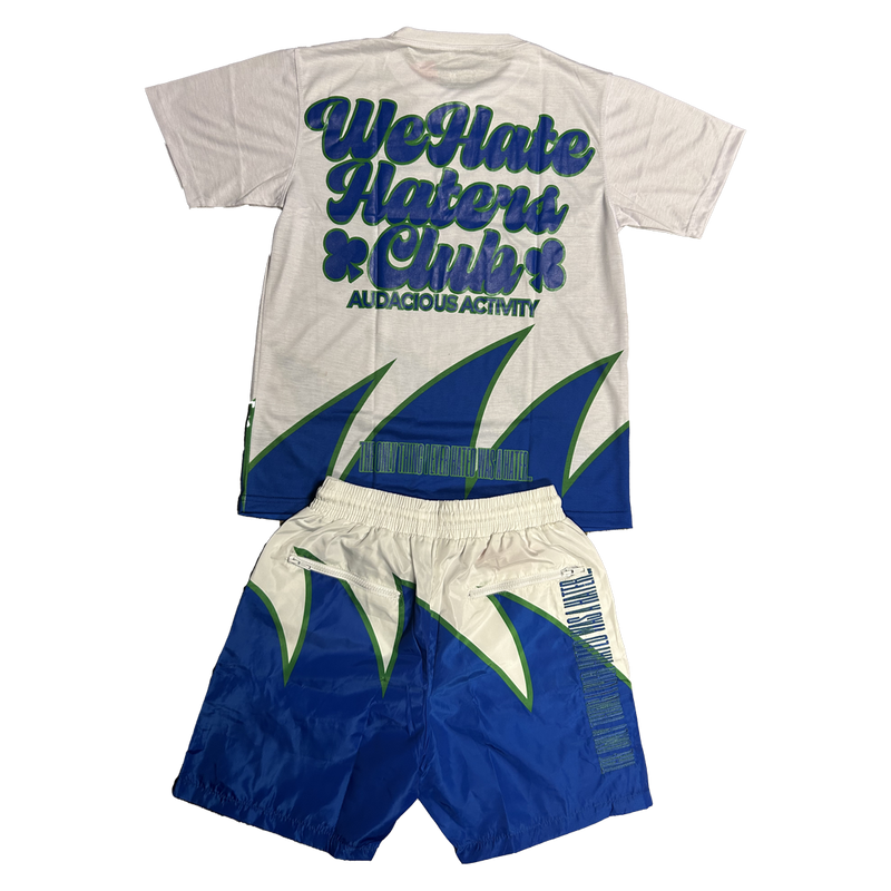 #We Hate Haters Club Sharktooth Shorts (White/Royal/Green)