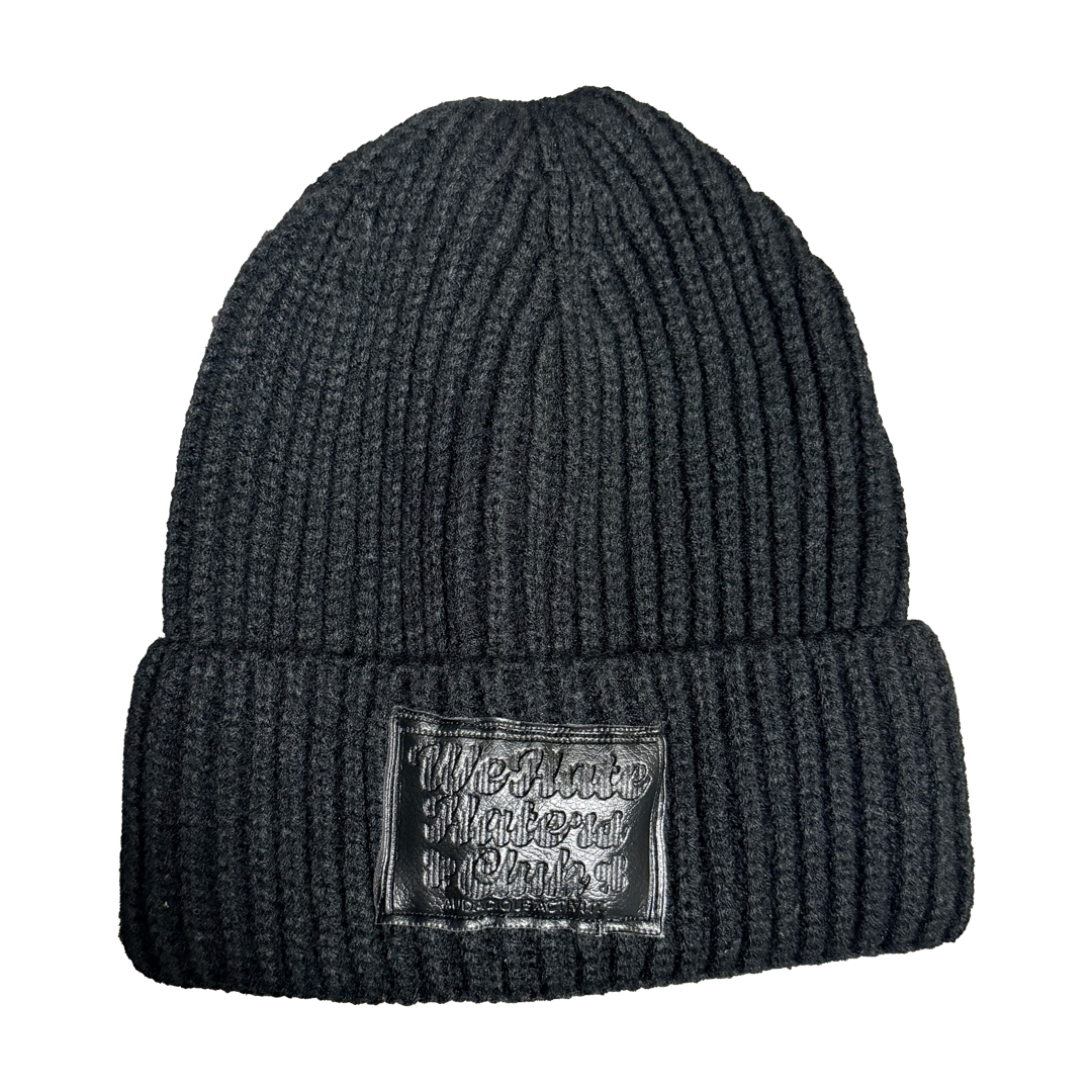 #We Hate Haters Club Shortcut Knit Beanie (Black/Black Leather)