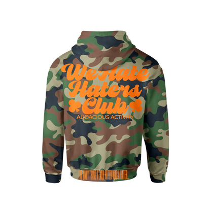 We Hate Haters Club Camo and Orange Hoody