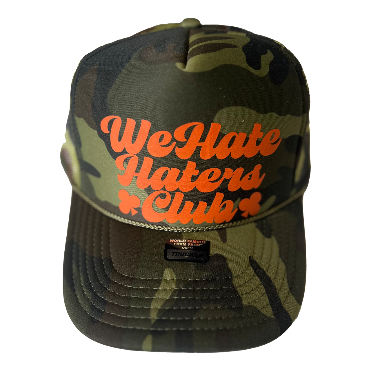 We Hate Haters Club Trucker (Camo and Orange)