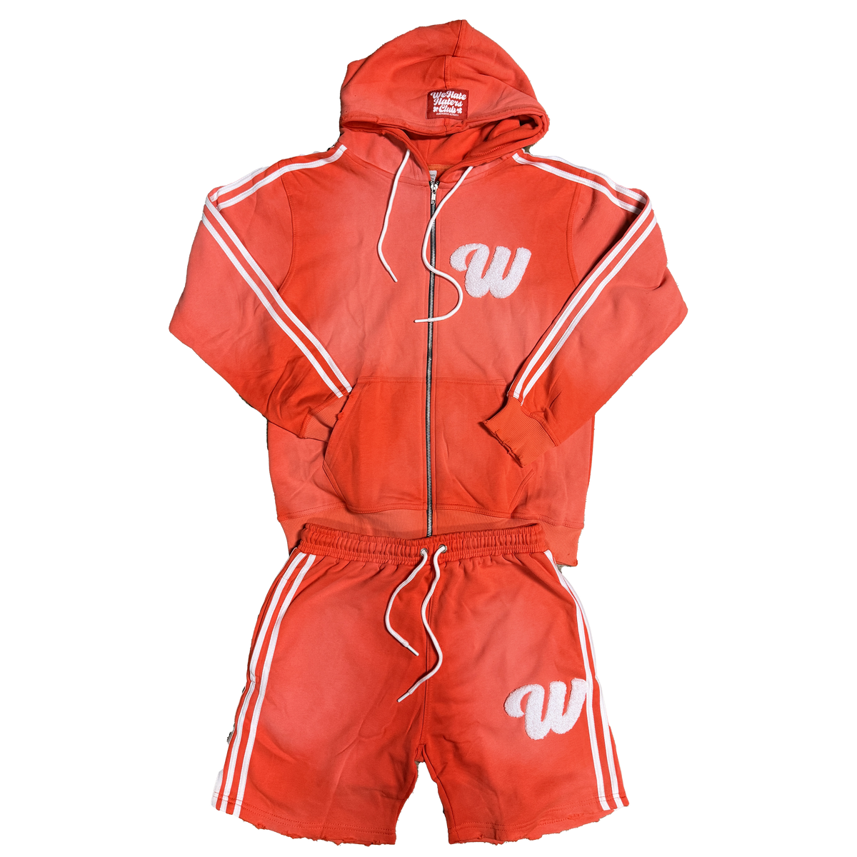 ##We Hate Haters Club Winner Shortset (Acid Wash Ruby Red/White)